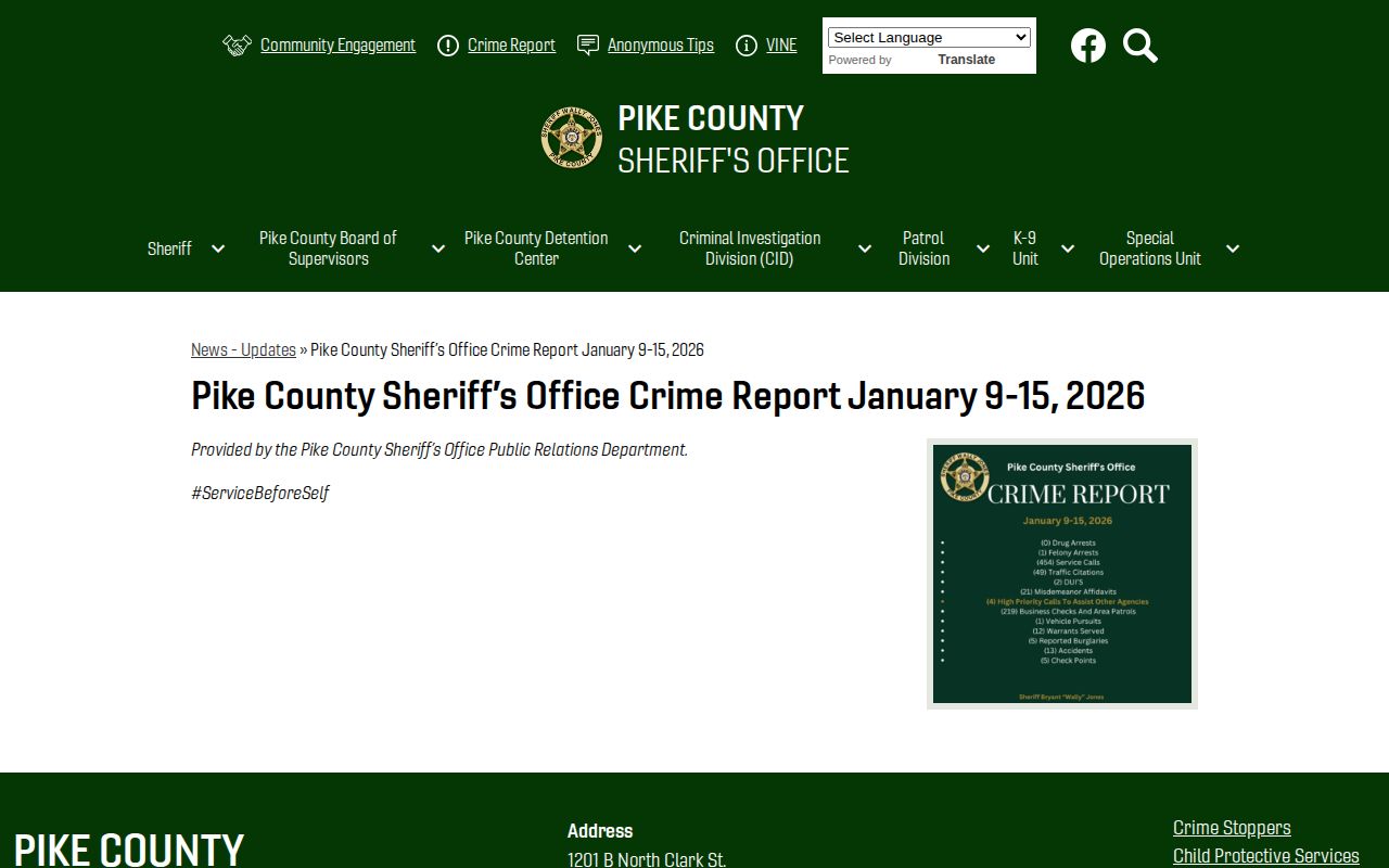 Pike County Sheriff dated Crime Report page